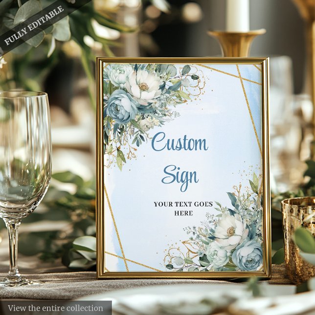 Poster Chic Dusty Blue Eucalyptus Dourado Sinal de casame (Chic Dusty Blue Eucalyptus Gold DIY Wedding Sign)