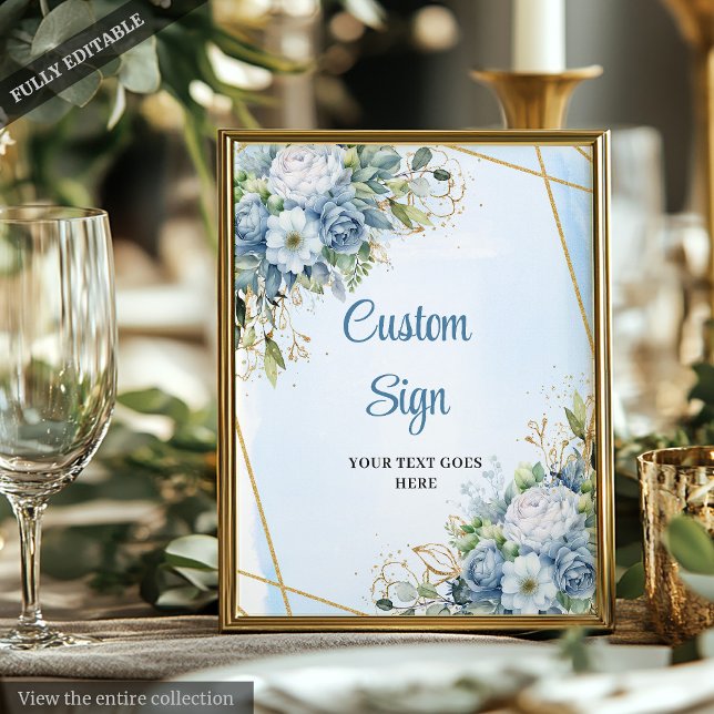 Poster Chic Dusty Blue Eucalyptus Dourado Sinal DIY perso (Chic Dusty Blue Eucalyptus Gold Custom DIY Sign)