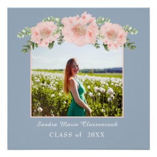 Pôster Chic Dusty Blue Pink - classe de graduação floral