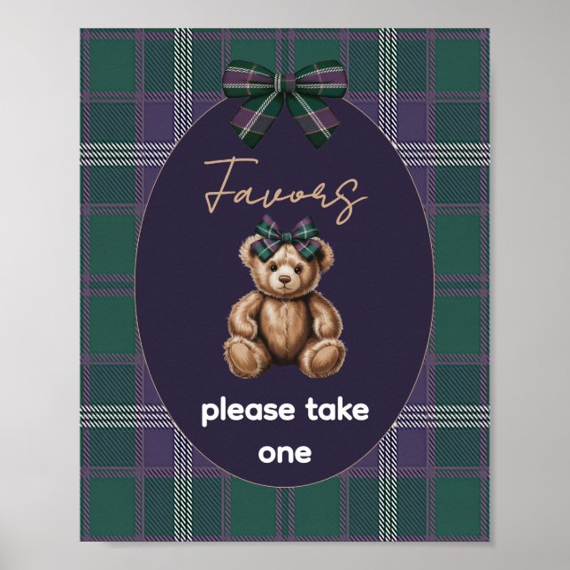Poster Chic Elegant Fancy Bear Favor Sign (Frente)