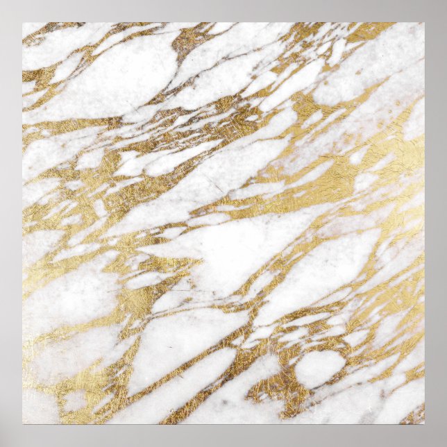 Poster Chic Elegant White e Dourado Padrão Marble (Frente)