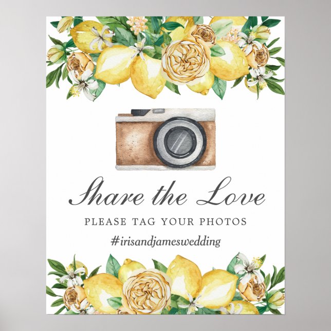 Poster Chic Floral de Limão Compartilhe a Tag de Amor Fot (Frente)