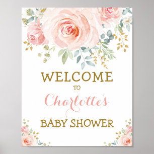 Poster Chic Floral em Aquarela Rosa Bege Dourado Chá de B
