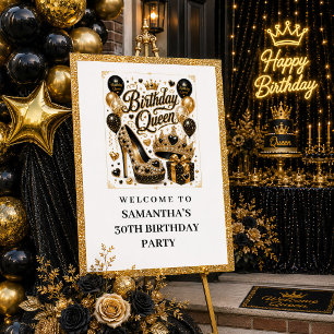 Poster Chic Glitter Preto Dourado Placa de Boas-Vindas à 