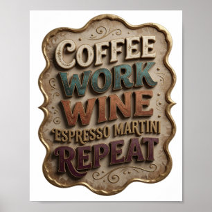 Poster Chic Gold CAFÉ TRABALHO VINHO ESPRESSO MARTINI REP