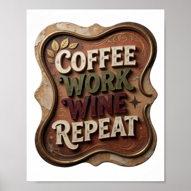 Poster Chic Gold CAFÉ TRABALHO VINHO REPITA (Frente)