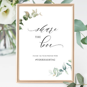 Poster Chic Greenery Hashtag, Compartilhe o sinal de casa