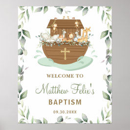 Poster Chic Greenery Noah's Ark Baptism Bem-vindo