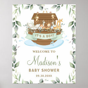 Poster Chic Greenery Noah's Ark Chá de fraldas Sinal de B