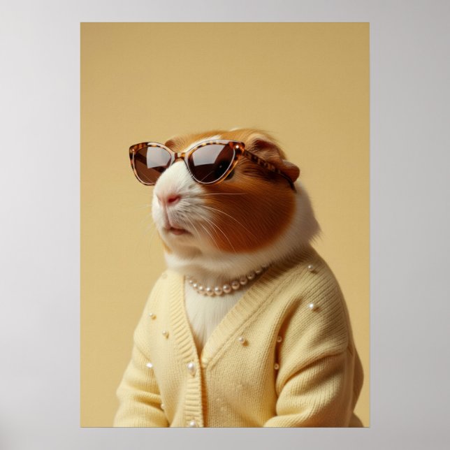 Poster Chic Guinea Pig Portrait in Pearls and Cardigan (Frente)