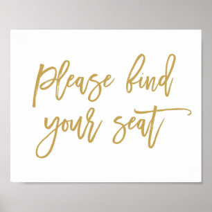 Poster Chic Hand Lettered Dourado Casamento Encontre Seu