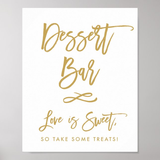 Pôster Chic Hand Lettered Gold Dessert Bar (Frente)