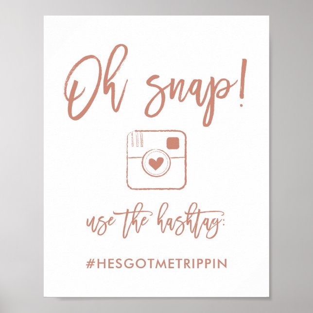 Poster Chic Hand Lettered Oh Snap Hashtag Sign Rosa Doura (Frente)