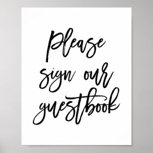 Pôster Chic Hand Lettered Weding Sign Our Guest Book
