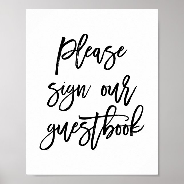 Pôster Chic Hand Lettered Weding Sign Our Guest Book (Frente)