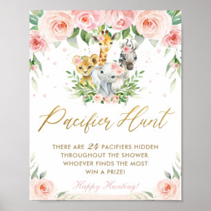 Poster Chic Jungle Animal Floral Rosa, Jogo de Caça com 