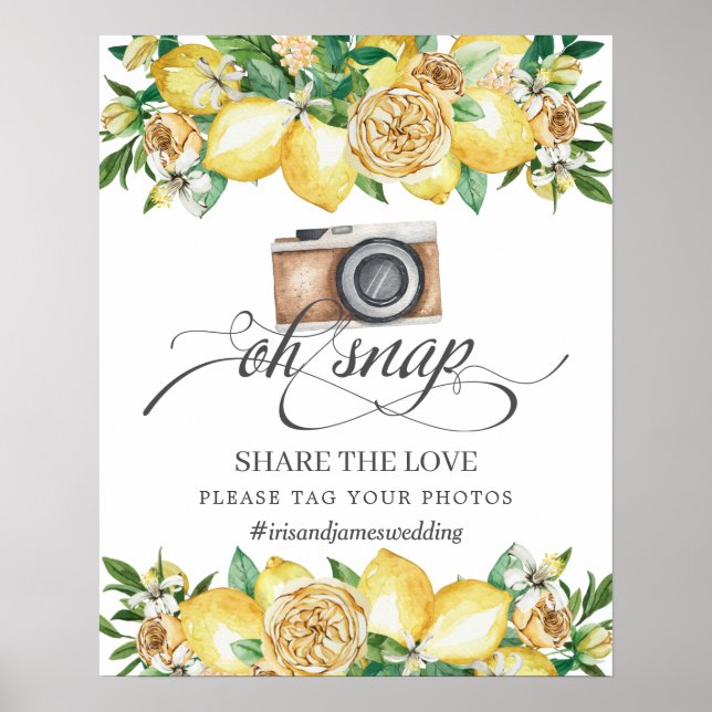 Poster Chic Lemon Floral Oh Snap Compartilhe o Casamento  (Frente)