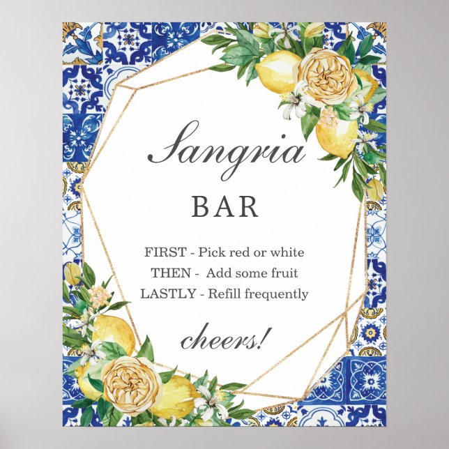 Poster Chic Lemon Floral Sangria - Sinal de Bar (Frente)