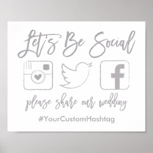 Pôster Chic - Letra Hashtag Cinza de Casamento Maleável