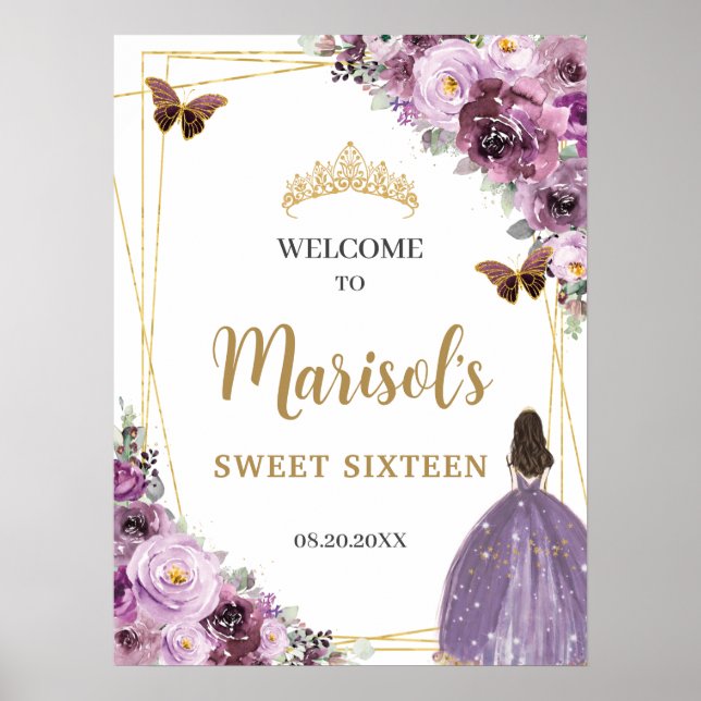Poster Chic Mauve Plum Purple Floral Tiara Sweet Dezessei (Frente)