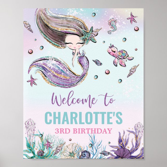 Poster Chic Mermaid Birthday Sob Sinal de Boas-vindas ao  (Frente)