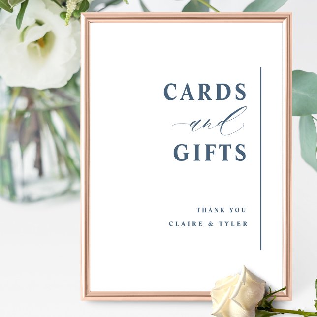 Poster Chic Minimalist Cards and Gifts Blue Wedding Sign (Criador carregado)