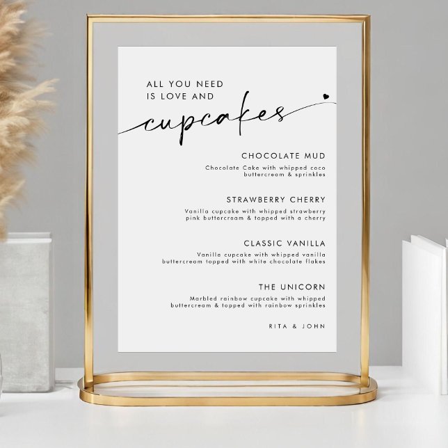 Poster Chic Modern Dessert Cupcake Menu Sinal de Casament (Criador carregado)