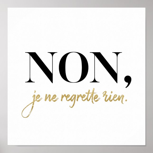 Poster Chic Non Je Ne Lamentamos que Rien Cite Preto e Do (Frente)