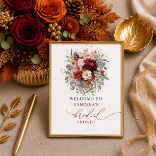 Poster Chic outono terracota boho chá de noiva mesa topo
