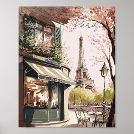 Poster Chic Parisiense Cafe Eiffel Tower Paris Compro Fra