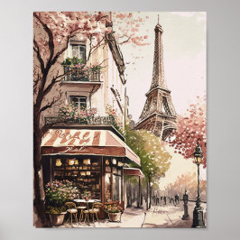 Poster Chic Parisiense Cafe Eiffel Tower Paris França Cen