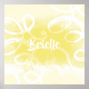 Poster Chic Pastel Yellow Watercolor Swirings With Name