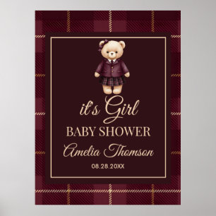Poster Chic Preppy Festa do Ursinho de Pelúcia Baby Showe