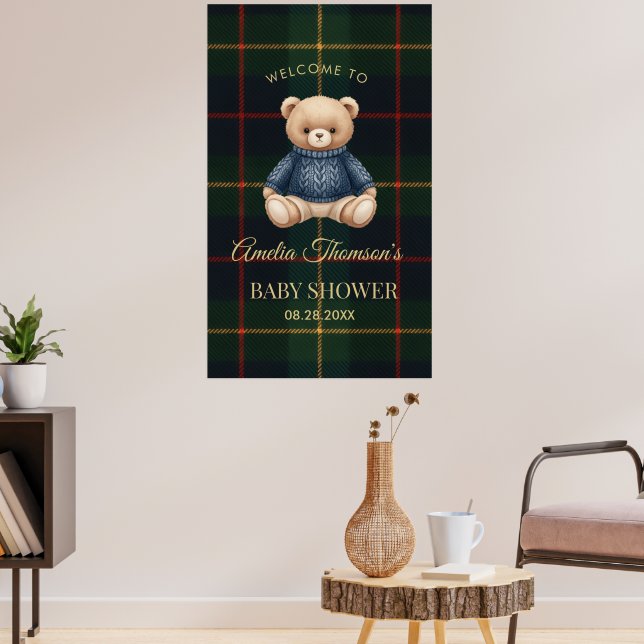 Poster Chic Preppy Teddy Bear Baby Shower  (Sala de Estar 3)