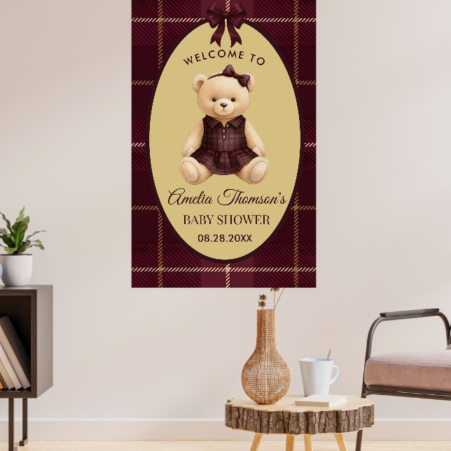 Poster Chic Preppy Teddy Bear Baby Shower  (Sala de Estar 3)