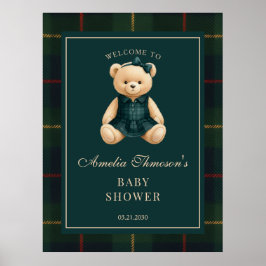 Poster Chic Preppy Teddy Bear Baby Shower Boas Vindas