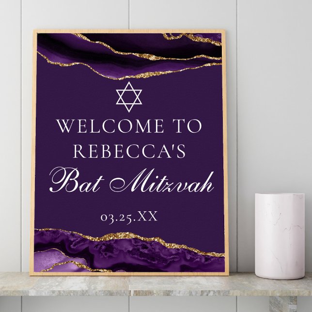 Poster Chic Purple Dourada Bat Mitzvah é bem-vindo (Criador carregado)