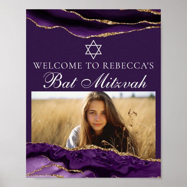 Poster Chic Purple Dourado Bat Mitzvah Foto do Partido Be (Frente)