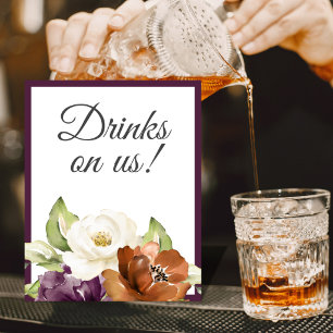 Poster Chic Purple Frame Floral Casamento outono Bebidas 