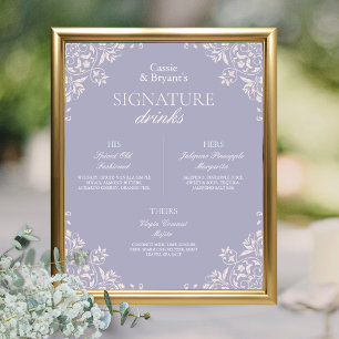 Poster Chic Purple French Lilac Wedding Signature Bebidas