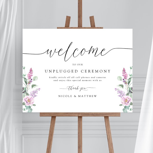 Poster Chic Purple, Mauve Floral Unplugged Ceremony Sinal (Criador carregado)