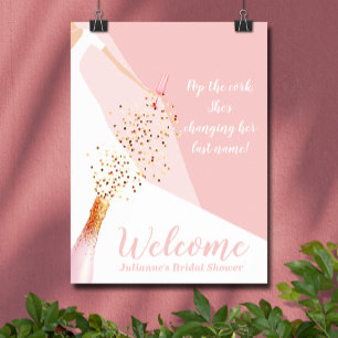 Poster Chic Rosa Bege Chuveiro de Noiva Bem-vindo