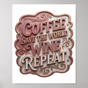 Poster Chic Rosa CAFÉ SALVE O MUNDO VINHO REPITA