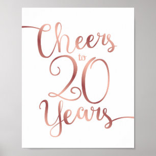 Poster Chic Rosa Dourado CHEERS PARA 20 ANOS Sinal Impres