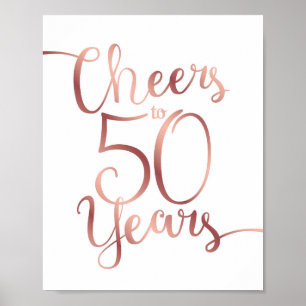 Poster Chic Rosa Dourado CHEERS PARA 50 ANOS Sinal Impres