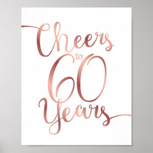 Poster Chic Rosa Dourado CHEERS PARA 60 ANOS Sinal Impres