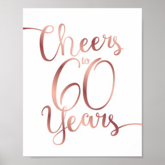 Poster Chic Rosa Dourado CHEERS PARA 60 ANOS Sinal Impres