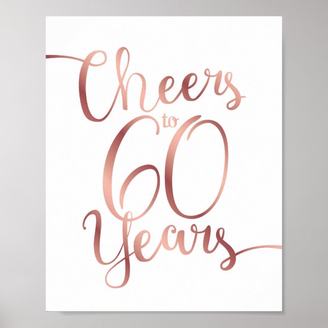 Poster Chic Rosa Dourado CHEERS PARA 60 ANOS Sinal Impres (Frente)