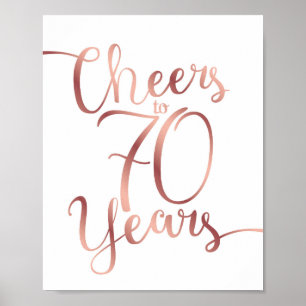 Poster Chic Rosa Dourado CHEERS PARA 70 ANOS Sinal Impres
