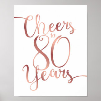 Poster Chic Rosa Dourado CHEERS PARA 80 ANOS Sinal Impres